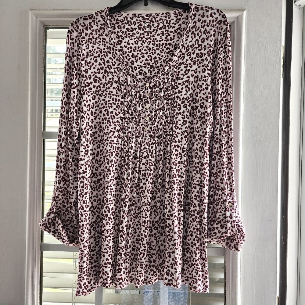 Kim Rogers Honeycomb Leopard Print Top | Women’s Size XL